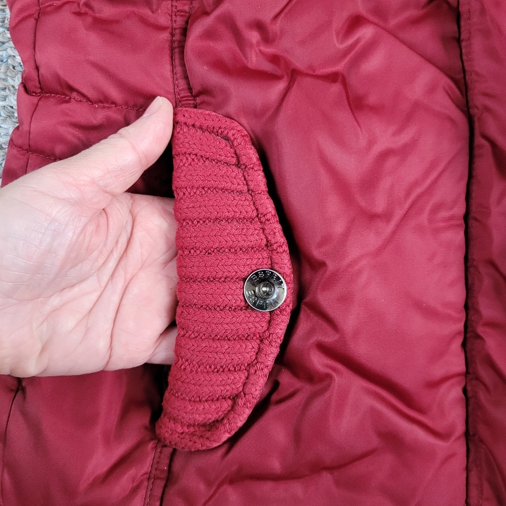 Esprit Puffer Vest With Knit Collar Burgundy Small - Picture 5 of 7